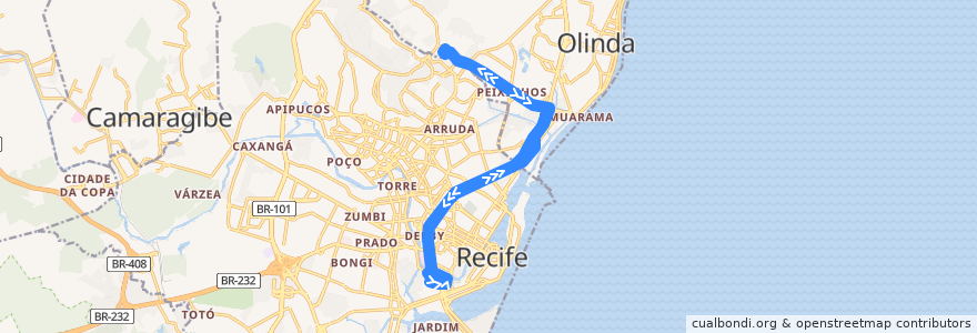 Mapa del recorrido TI Joana Bezerra - TI Xambá de la línea  en Região Geográgica Imediata do Recife.