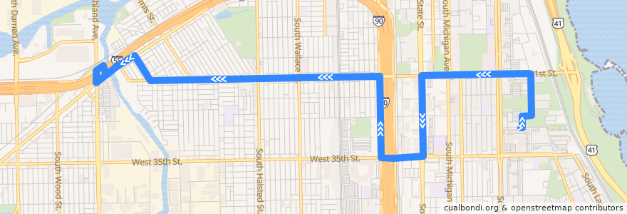 Mapa del recorrido 31st Street de la línea  en シカゴ.