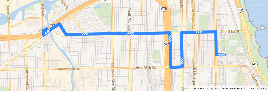 Mapa del recorrido 31st Street de la línea  en Chicago.