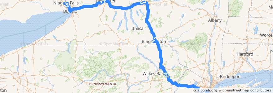 Mapa del recorrido Flixbus 2686: Niagara Falls => New York City de la línea  en الولايات المتّحدة الأمريكيّة.