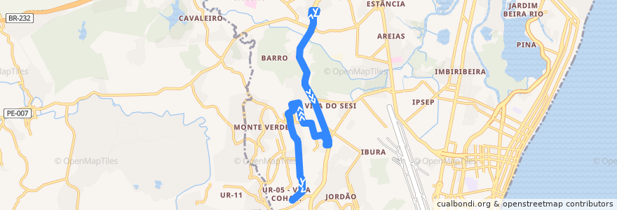 Mapa del recorrido TI Barro - UR-05 (BR-101) de la línea  en レシフェ.