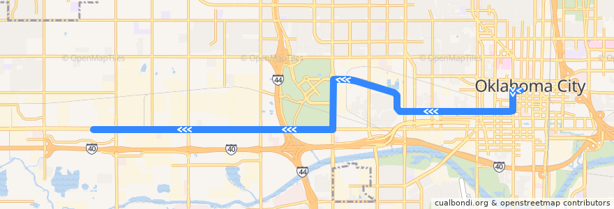 Mapa del recorrido W RENO CROSSTOWN de la línea  en Oklahoma City.