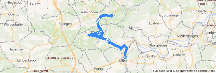 Mapa del recorrido Bus 506: Olten => Ifenthal => Wisen SO de la línea  en Bezirk Gösgen.