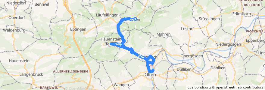 Mapa del recorrido Bus 506: Wisen SO => Olten de la línea  en Bezirk Gösgen.