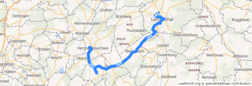 Mapa del recorrido Bus 52: Langenthal => Herzogenbuchsee de la línea  en Verwaltungskreis Oberaargau.