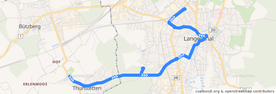 Mapa del recorrido Bus 52: Thunstetten => Langenthal de la línea  en Verwaltungskreis Oberaargau.