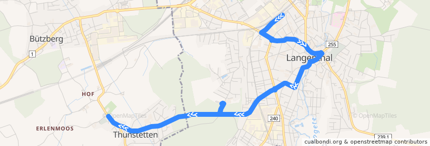 Mapa del recorrido Bus 52: Langenthal => Thunstetten de la línea  en Oberaargau administrative district.