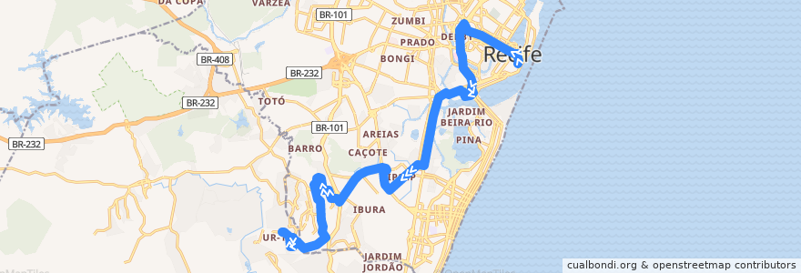 Mapa del recorrido UR-11 (Opcional) - Via Ipsep de la línea  en 헤시피.