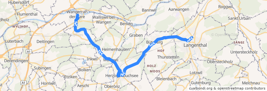 Mapa del recorrido Bus 51: Langenthal => Wangen an der Aare de la línea  en Verwaltungskreis Oberaargau.