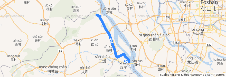 Mapa del recorrido 521路（高明客运站-广东职业技术学院） de la línea  en 高明区.