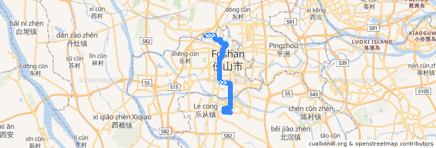 Mapa del recorrido 118路（郊边-大墩村） de la línea  en Foshan.