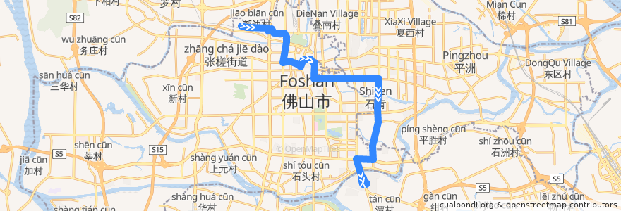 Mapa del recorrido 156路（火车站江边村-碧桂花城） de la línea  en Foshan.