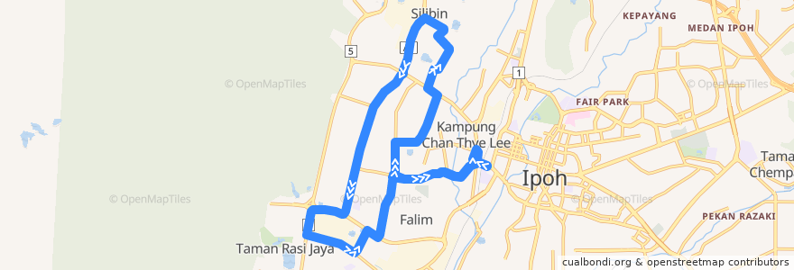 Mapa del recorrido F102 Stesen Bas Medan Kidd - Manjoi - Buntong - Stesen Bas Medan Kidd (Loop) de la línea  en پراک.