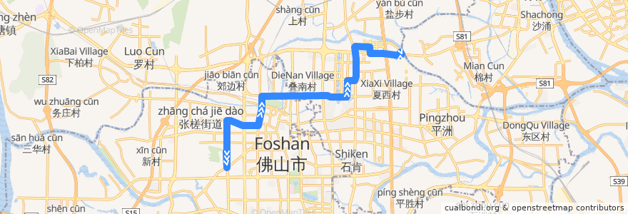 Mapa del recorrido 172路（义乌小商品城-中海锦城） de la línea  en Foshán.