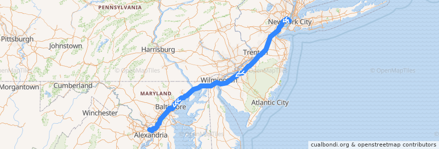 Mapa del recorrido Flixbus 2601: New York City => Rosslyn de la línea  en Vereinigte Staaten von Amerika.