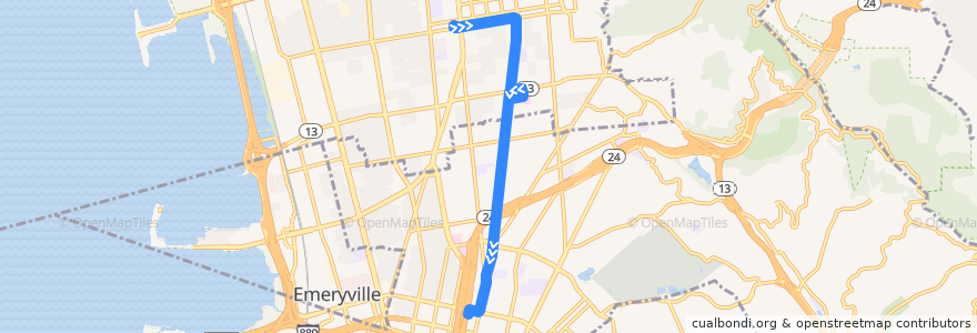 Mapa del recorrido Alta Bates Summit Shuttle 1: Herrick Campus => MacArthur BART de la línea  en شهرستان آلامدا، کالیفرنیا.