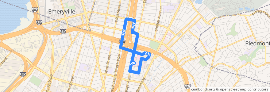 Mapa del recorrido Alta Bates Summit Shuttle 4: MacArthur BART => Merritt Pavilion => Peralta Garage => MacArthur BART de la línea  en オークランド.