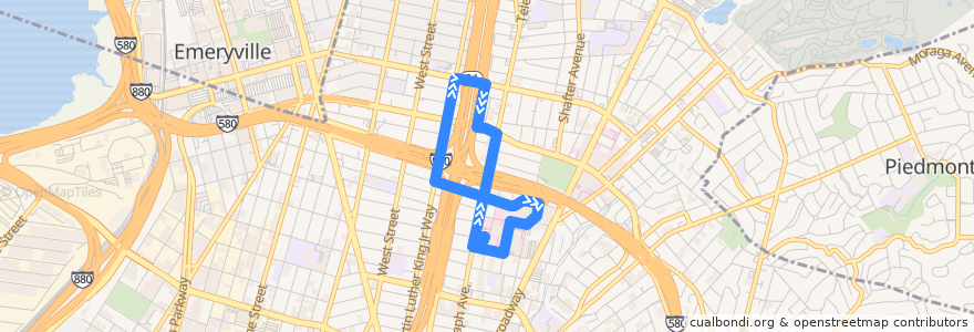 Mapa del recorrido Alta Bates Summit Shuttle 3: MacArthur BART => Merritt Pavilion => MacArthur BART de la línea  en Oakland.