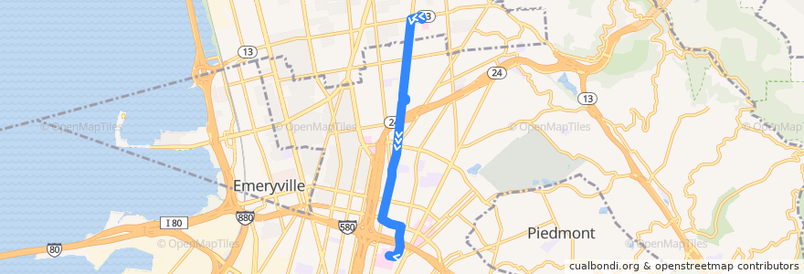 Mapa del recorrido Alta Bates Summit Shuttle Bullet: Alta Bates Campus => Merritt Pavilion de la línea  en Oakland.