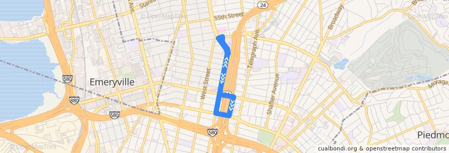 Mapa del recorrido UCSF Oakland Shuttle 1: MacArthur BART => Children's Hospital Oakland => MacArthur BART de la línea  en Окленд.