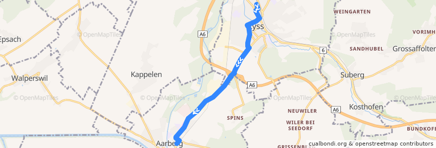 Mapa del recorrido Bus 361: Lyss => Aarberg de la línea  en Verwaltungskreis Seeland.