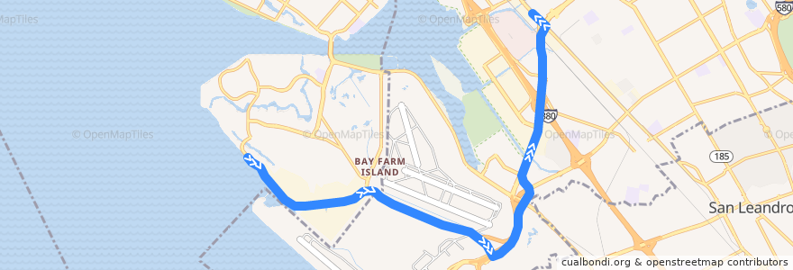 Mapa del recorrido Harbor Bay Business Park Shuttle (evening trips 2, 5) de la línea  en Alameda County.
