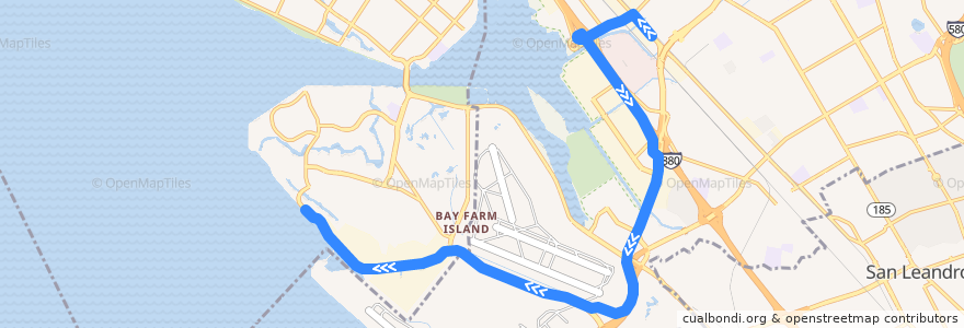 Mapa del recorrido Harbor Bay Business Park Shuttle (morning trips 1, 9) de la línea  en アラメダ郡.