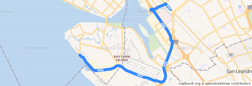 Mapa del recorrido Harbor Bay Business Park Shuttle (morning trips 1, 9) de la línea  en شهرستان آلامدا، کالیفرنیا.