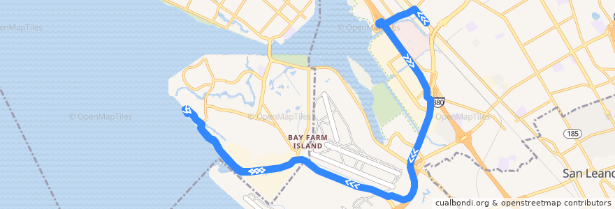 Mapa del recorrido Harbor Bay Business Park Shuttle (morning trips 4, 7) de la línea  en 阿拉梅达县/阿拉米達縣/阿拉米達郡.