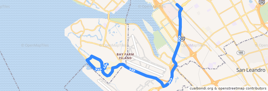 Mapa del recorrido Harbor Bay Business Park Shuttle (evening trips 1, 3, 4, 6, 8) de la línea  en 阿拉梅达县/阿拉米達縣/阿拉米達郡.