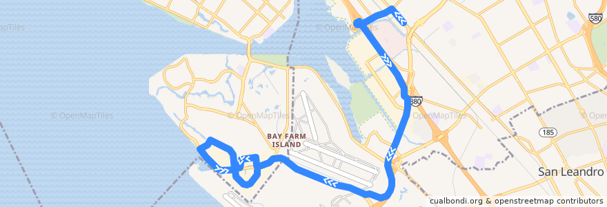 Mapa del recorrido Harbor Bay Business Park Shuttle (morning trips 2, 3, 5, 6, 8) de la línea  en アラメダ郡.