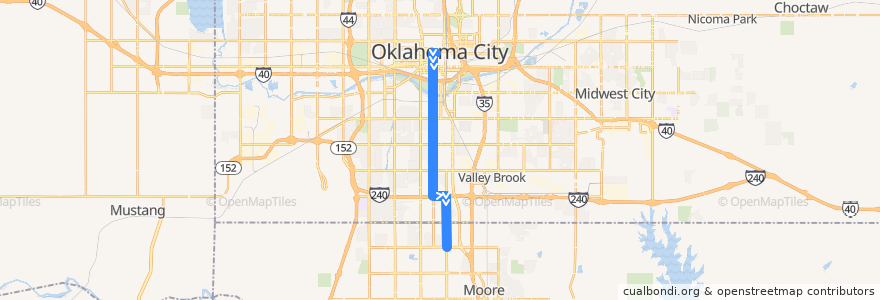 Mapa del recorrido S WALKER de la línea  en Oklahoma City.