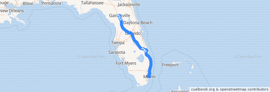 Mapa del recorrido Flixbus 2410: Gainesville => Miami de la línea  en Flórida.