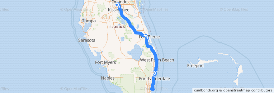 Mapa del recorrido Flixbus 2411: Orlando => Miami de la línea  en Flórida.