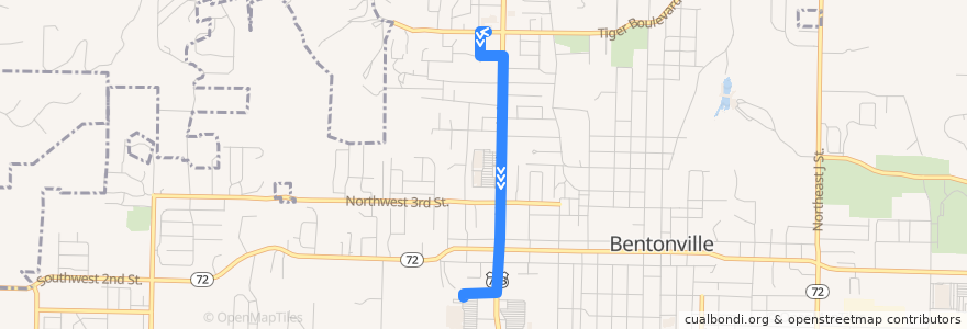 Mapa del recorrido ORT 11 Harps-Walmart de la línea  en Bentonville.