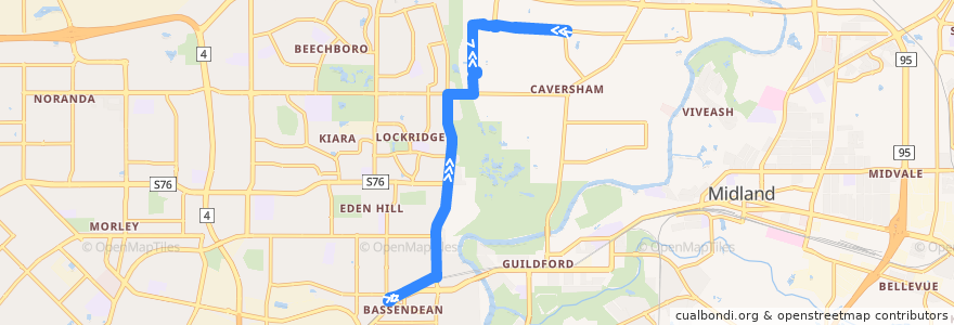 Mapa del recorrido 340F Bassendean Station → Caversham de la línea  en 西澳大利亚州.