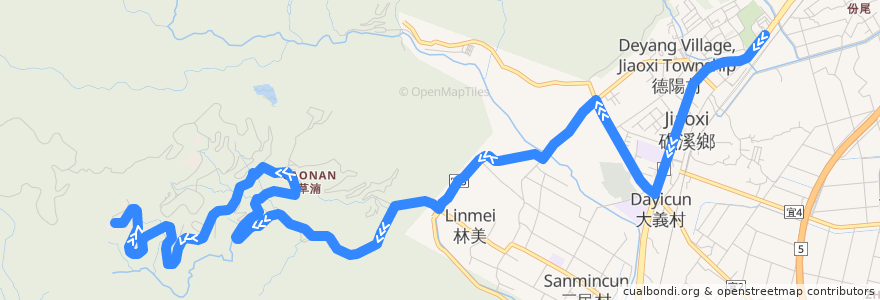 Mapa del recorrido 佛光大學校車 礁溪->佛光大學 de la línea  en Jiaoxi.