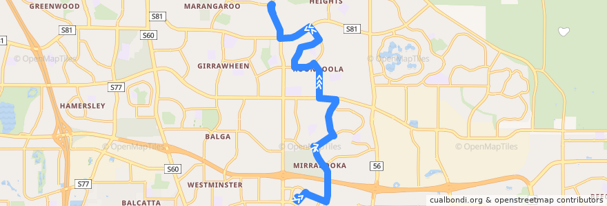 Mapa del recorrido 377F Mirrabooka Bus Station → Alexander Heights Shopping Centre de la línea  en Australia Occidental.