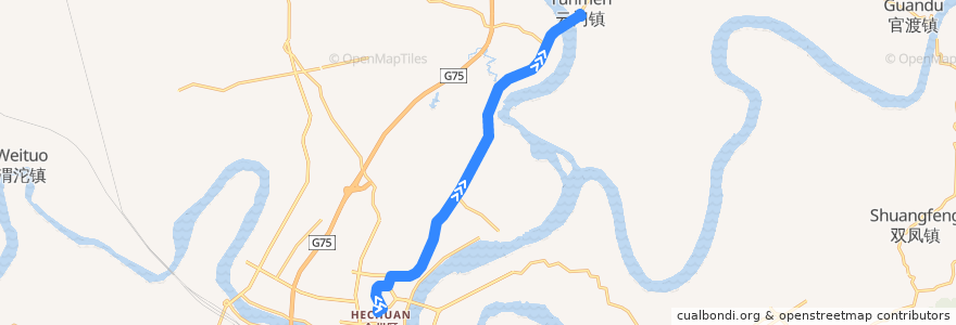 Mapa del recorrido 919路 红岗山路→云门 de la línea  en 钓鱼城街道.