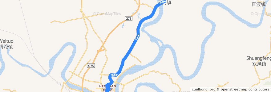 Mapa del recorrido 919路 云门→红岗山路 de la línea  en 合川区.