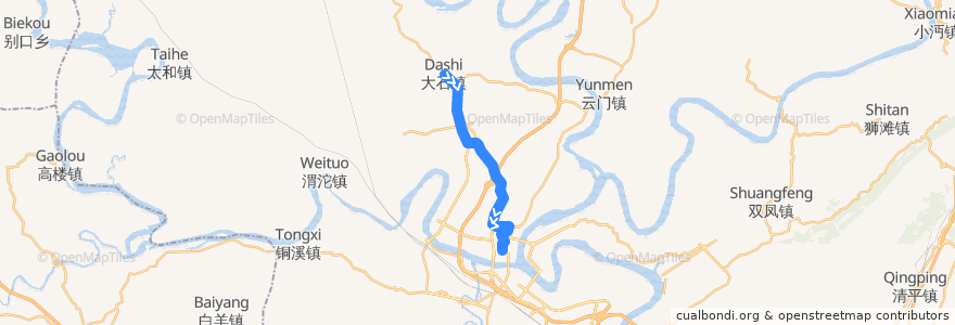 Mapa del recorrido 939路 大石→红岗山路 de la línea  en 合川区.