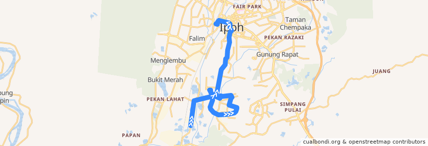 Mapa del recorrido T35 Pengkalan Sentosa – Pasir Puteh – Stesen Bas Medan Kidd (inbound) de la línea  en Kinta.