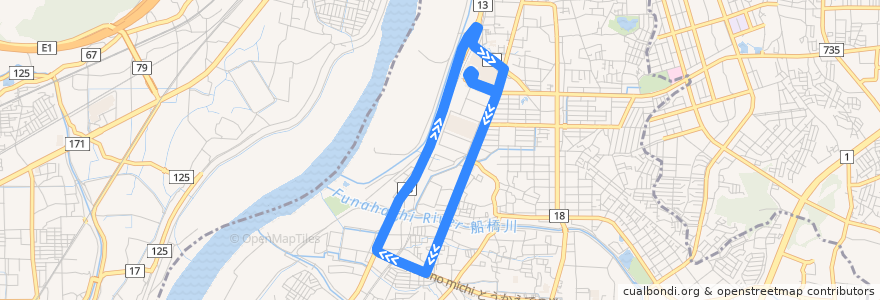 Mapa del recorrido 招提線循環右回り de la línea  en 枚方市.