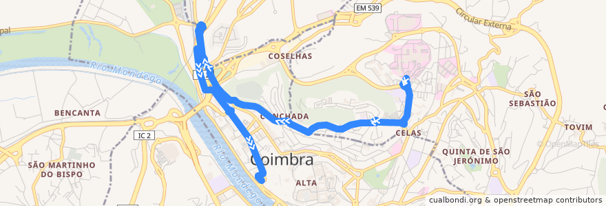 Mapa del recorrido 29: Hospitais UC => Estação Nova de la línea  en Coimbra.