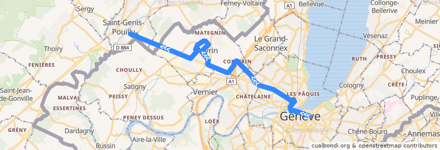 Mapa del recorrido Noctambus Andromède (NA): Rive -> CERN / Sergy-Centre de la línea  en Genf.