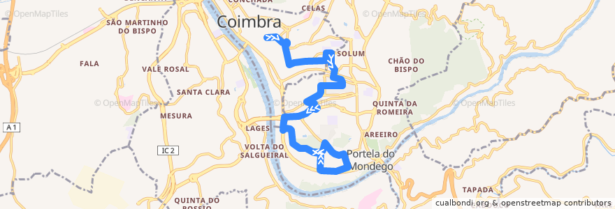 Mapa del recorrido 34T: Universidade => Pólo 2/Quinta da Portela de la línea  en Coimbra.