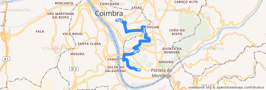 Mapa del recorrido 34: Universidade => Pólo 2 de la línea  en Coimbra.