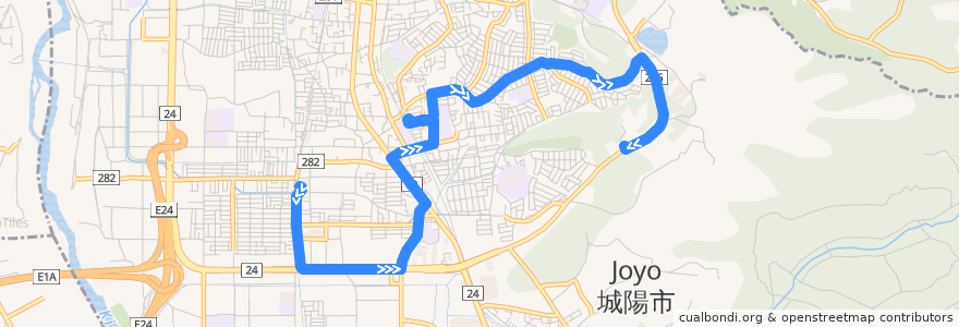 Mapa del recorrido 鴻ノ巣山運動公園近鉄寺田線 近鉄寺田 --> プラムイン城陽 de la línea  en 城陽市.