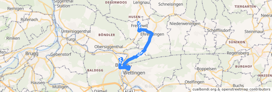 Mapa del recorrido Bus 353: Freienwil => Baden de la línea  en Bezirk Baden.