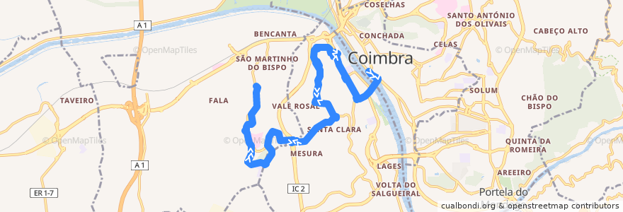 Mapa del recorrido 14T: Beira Rio => Covões => São Martinho do Bispo de la línea  en Coimbra.